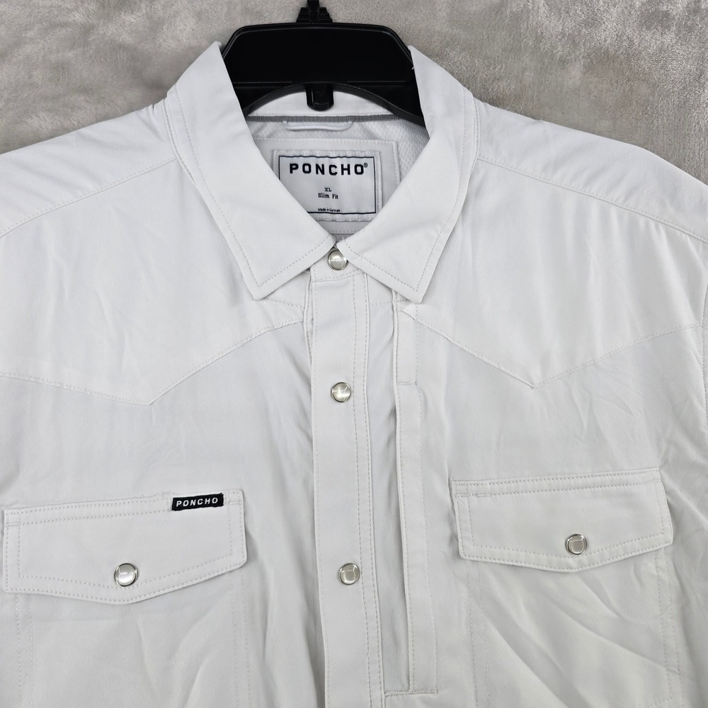 Poncho Shirt Mens XL Slim Fit White Short Sleeve Western Pearl Snap Performance